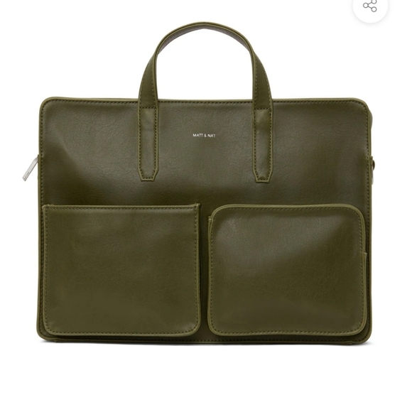 Matt & Nat Other - MATT & NAT Soren Vegan Leather Briefcase in Olive Green
